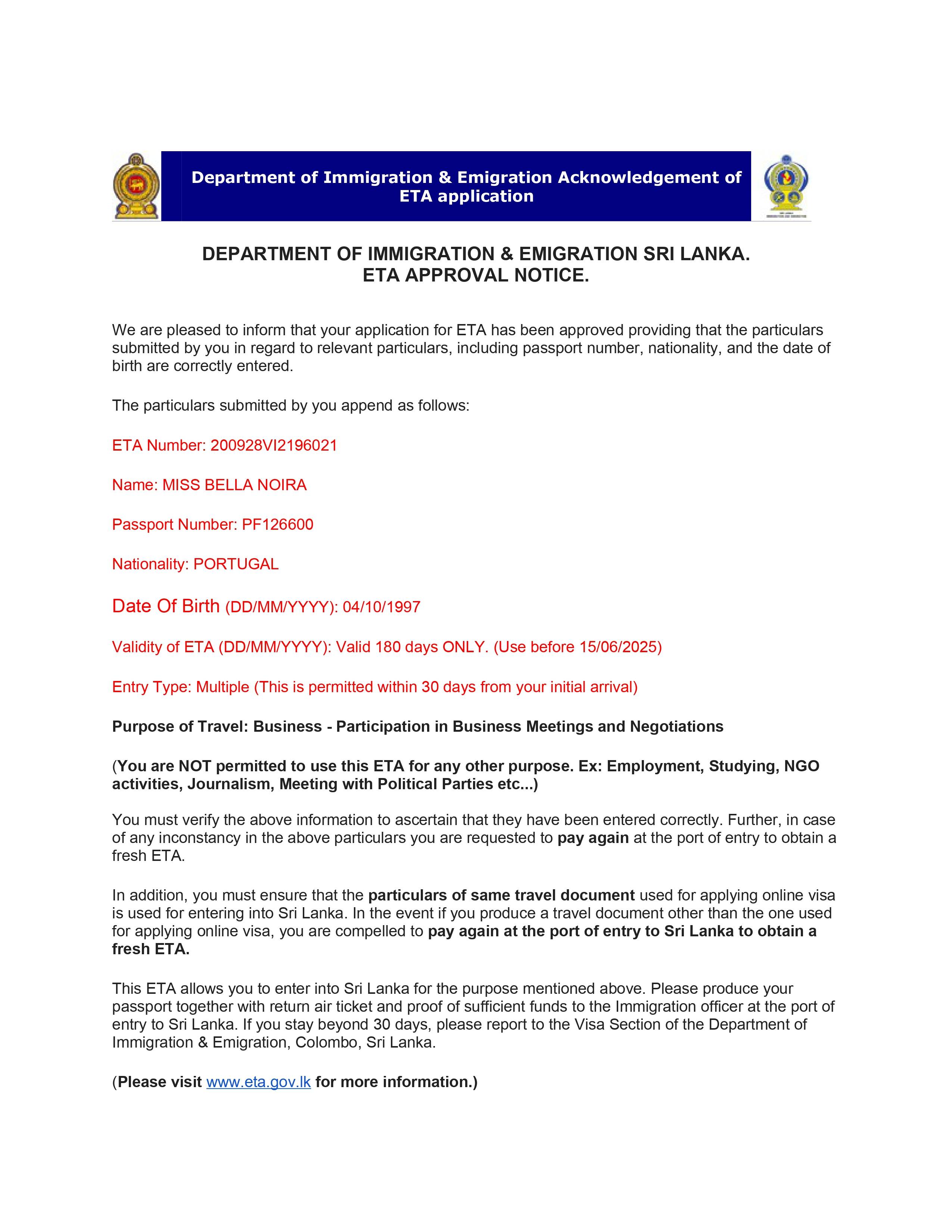 Sri Lanka Business eTA